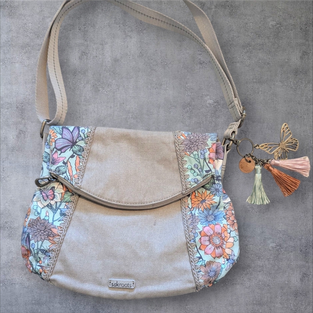 Sakroots Beige Canvas Crossbody with Floral Accent - Picture 2 of 11